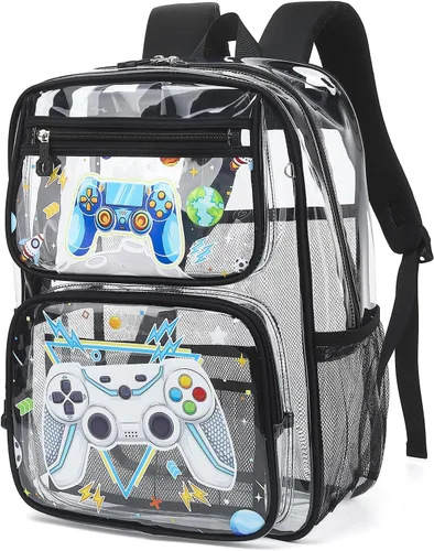 Vista 9 de MOONBABY Mochila transparente para niñas escolares, mochila transparente de TPU resistente, aprobada para eventos de estadio, bolsa transparente