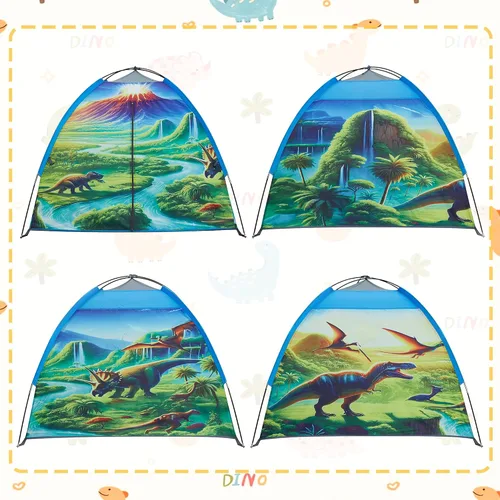 Vista 3 de Tienda de campaña de dinosaurio para niños varones, tienda de campaña de dinosaurio para niños para diversión interior y exterior, regalo perfecto