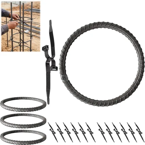 Vista 8 de Single Ring Rebar Form Kit Includes 3 Rebar Rings 12 Rebar Tie Wire 12.5" Heavy-Duty Round Rebar Tying Tool for Columns, Footings & Foundations