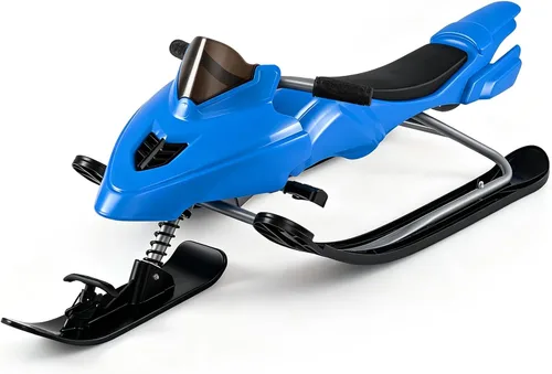 Vista 9 de GYMAX Trineo Snow Racer, trineo con manijas de dirección, frenos Azul