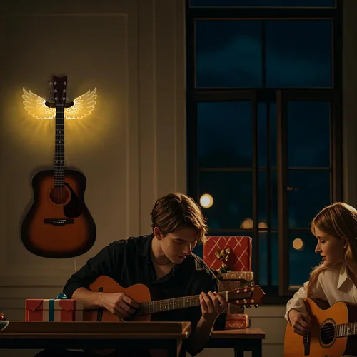 Vista 7 de CoolGift Mart Soporte de Pared para Guitarra con Alas de Ángel Luminosas, Colgador de Guitarra de Madera Acrílica con Alimentación USB