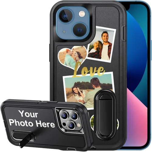 Vista 31 de Funda personalizada para iPhone 13, soporte incorporado/función atril, protección resistente a los arañazos, cubierta de fotos personalizada