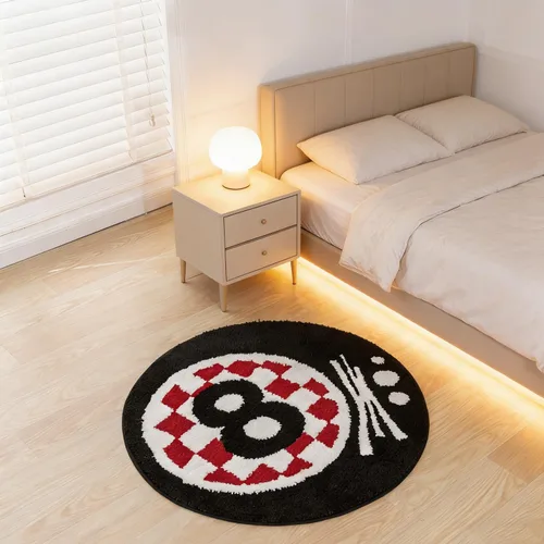 Vista 7 de Alfombra redonda negra de 8 bolas de 32 pulgadas para el hogar, alfombra de ocho bolas, alfombra de baño antideslizante para ducha, bonita alfombra