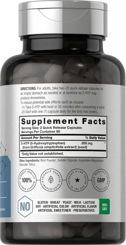 Vista 2 de Horbäach 5HTP 200mg Suplemento 180 Cápsulas 5 Hidroxitriptófano