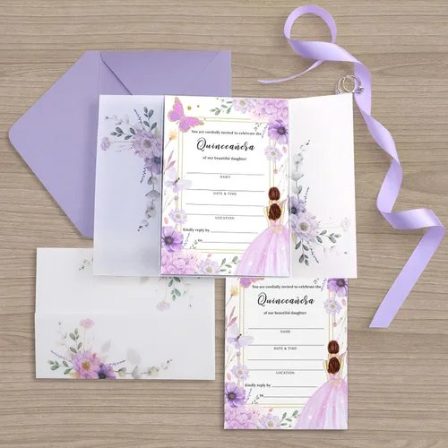 Vista 5 de ponatia Paquete de 20 tarjetas de invitaciones de quinceañera con sobres