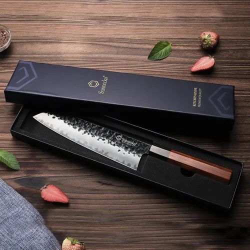Vista 5 de Sunnecko Cuchillo de chef japonés de 8 pulgadas, cuchillo de chef con mango de madera, cuchillo de cocinero de acero de alto carbono, cuchillo Gyuto
