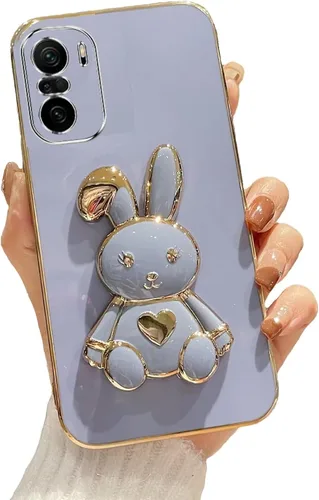 Vista 104 de Funda con soporte de conejo de corazón para Xiaomi Redmi A1, galvanizado suave TPU protector delgado a prueba de golpes con lindo conejito soporte