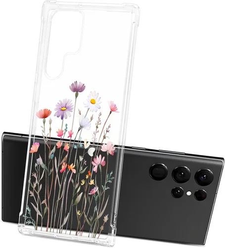 Vista 8 de Funda transparente floral para Galaxy S22 Ultra para mujeres/niñas, bonita funda de teléfono para Samsung Galaxy S22 Ultra 5G, diseño de flores