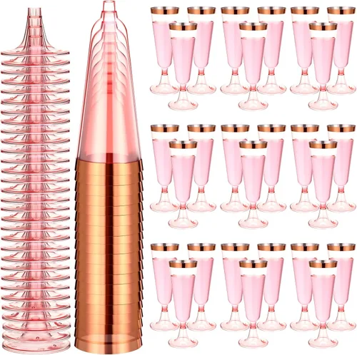 Vista 7 de Thenshop - Juego de 50 copas de champán de plástico color oro rosa a granel Copas de champán desechables transparentes elegantes de 5.5 onzas