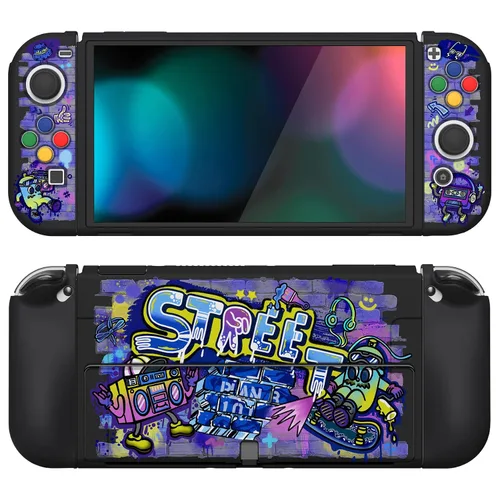 Vista 12 de PlayVital ZealProtect - Funda protectora suave para Nintendo Switch OLED, protector flexible Joycon Grip Cover para Nintendo Switch OLED con tapas