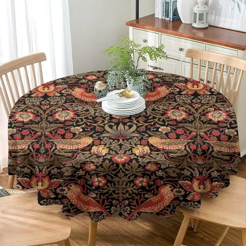 Vista 256 de Mantel Floral Retro de Pájaros, Diseño Original Bohemio William Morris Estampado Cubierta de Mesa para Hogar Picnic Fiesta Comedor Cocina William