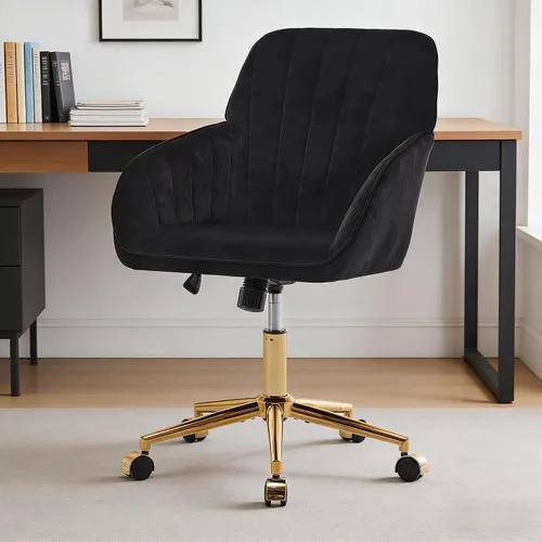 Vista 13 de Silla de escritorio de oficina en casa, cómoda silla de computadora de terciopelo con asiento de respaldo, 300 libras de altura ajustable ergonómica