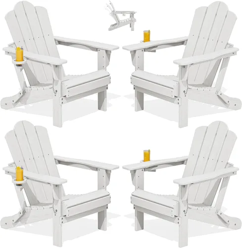 Vista 16 de Silla plegable ajustable KINGYES Adirondack, sillas reclinables Adirondack de 3 posiciones con portavasos, Adirondack de HDPE resistente a