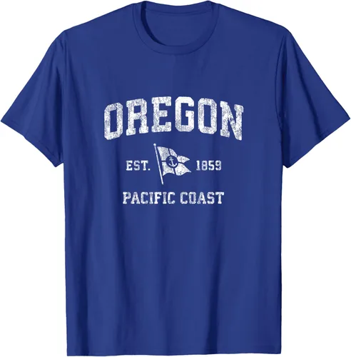 Vista 29 de Oregon Vintage barco ancla bandera diseño de West Coast Retro Tee, hombre S, Arándano