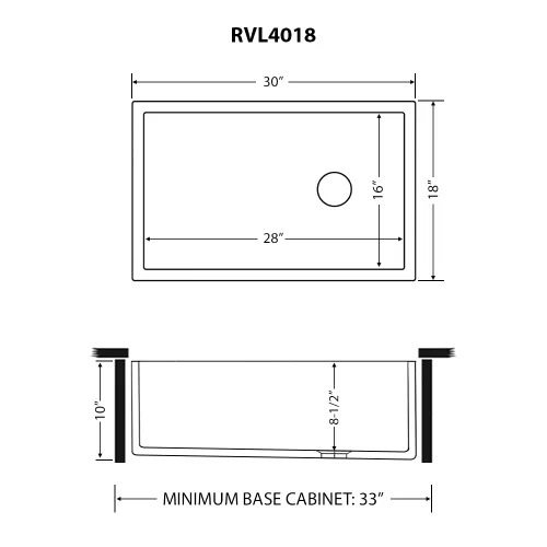 Vista 9 de Ruvati RVL4018RBW - Fregadero de cocina de drenaje compensado de arcilla refractaria de 30 pulgadas en blanco y negro