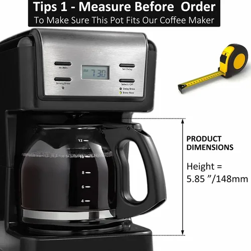 Vista 3 de Jarra de repuesto de vidrio de 12 tazas para Mr. Coffee modelo #SK12, SK13, EHX23, JWX31, SJX23, SJX39 (negro, reemplaza PLD12-RB)