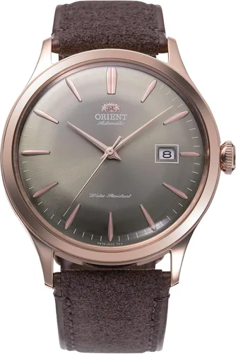 Vista 6 de Orient "Bambino Version 4" reloj de vestir automático/de cuerda manual, japonés, de acero inoxidable y cuero verde pastel