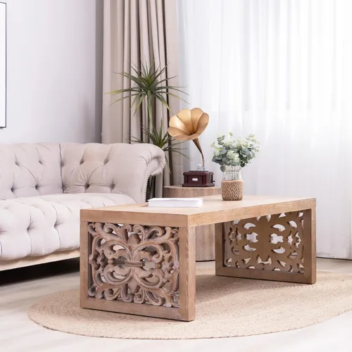 Vista 8 de Mesa auxiliar de madera, 39.37 pulgadas, cuadrada de mediados de siglo, mesa central de madera moderna de madera de fibropanel de densidad media