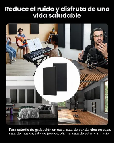 Vista 3 de Moukey - Paneles acústicos de 4 piezas, paneles de pared insonorizados de fibra de vidrio de 2.4" de espesor, 24"x12", paneles absorbentes de sonido
