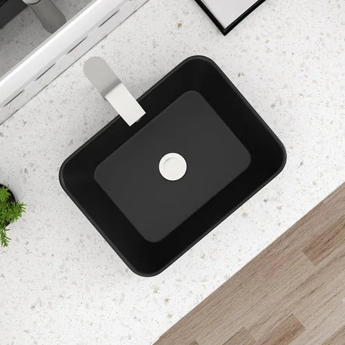Vista 4 de Dcolora Lavabo de Recipiente Negro Rectangular de 40,6 x 30,5 cm Negro Mate Lavabo de Baño Rectangular sobre Encimera Cerámica Porcelana Lavadero