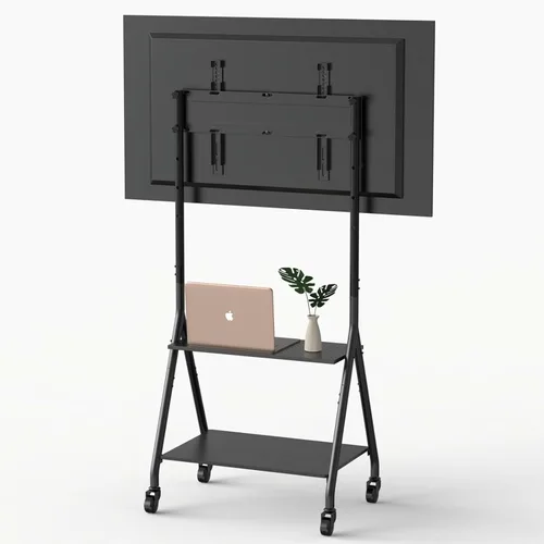 Vista 5 de Carrito de TV móvil con estante de 2 niveles para televisores de 32 a 80 pulgadas de hasta 110 libras, soporte de TV rodante con rueda silenciosa
