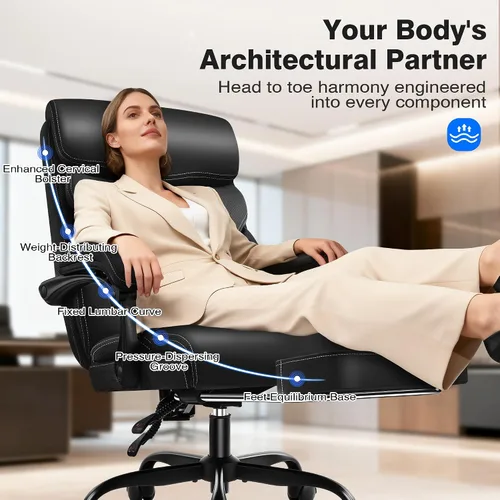 Vista 3 de AreShark Silla de oficina, ergonómica y cómoda silla de escritorio para computadora con respaldo alto y reposapiés, silla reclinable ejecutiva Negro