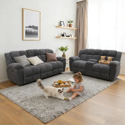 Vista 19 de Juego de sofá reclinable manual, juego de sofá reclinable de microfibra, juego de muebles modernos para sala de estar, sofá reclinable para sala