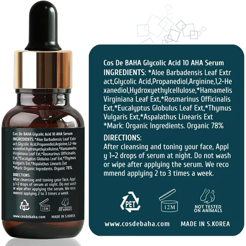 Vista 8 de Suero de ácido glicólico 10% AHA, fórmula exfoliante suave con aloe y té verde, suero facial profesional para una apariencia más suave de la piel