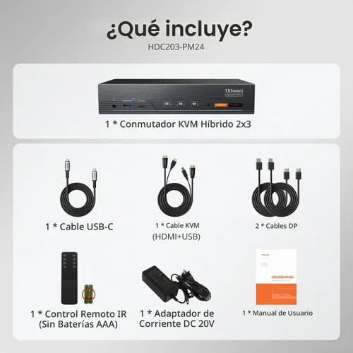 Vista 9 de (con DisplayLink) TESmart 4K a 60Hz KVM Switch 3 monitores para 1 MacBook y 1 computadora de escritorio, KVM de triple monitor MST y EDID con PD
