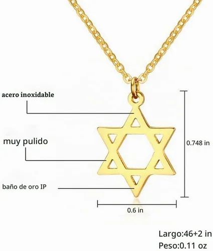 Vista 6 de Collar de estrella de David, collar hexagonal con dije de estrella de David de Megan, chapado en oro de 18 quilates, cadena de cuerda de acero