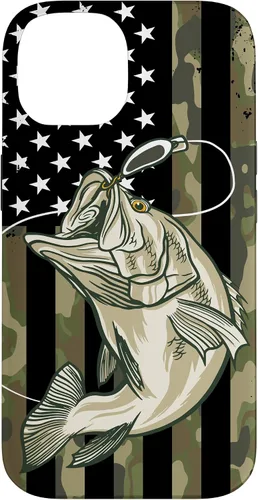 Vista 4 de Funda de camuflaje para iPhone 16, diseño de bandera estadounidense, pescador, pescador, camuflaje