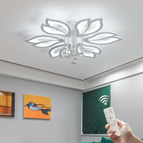 Vista 13 de Garwarm Lámpara de Techo Moderna, Candelabro LED Regulable de 23.6" Empotrado en el Techo, Control Remoto Lámpara de Hoja Acrílica Blanca para Sala