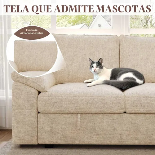 Vista 8 de Sofá Seccional Modular de 85 Pulgadas con Cama Extraíble, Sofá Cama Seccional en Forma de L de 5 Asientos con Almacenamiento, Sofás Seccionales