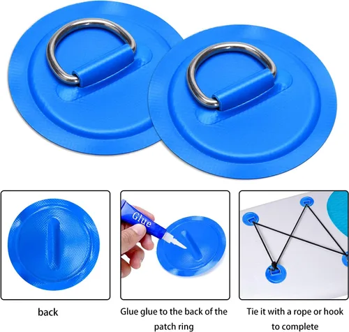 Vista 4 de TOBWOLF 6PCS Stainless Steel Paddle Board D-Ring Kit Azul - 3.1 in