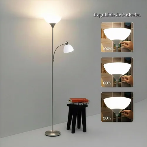 Vista 4 de [Renovado] Brightech Torchiere Lámpara de pie LED Sky Dome Plus, lámpara de pie súper brillante con lámpara de lectura para salas de estar