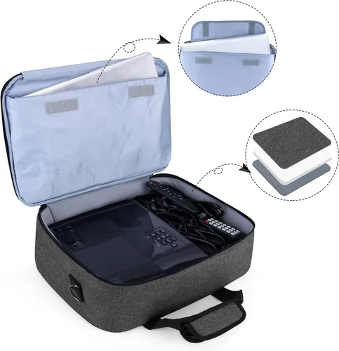 Vista 3 de LUXJA - Bolsa grande para proyector con funda protectora para laptop de 15.6", color negro Estuche de transporte para proyector con bolsillos