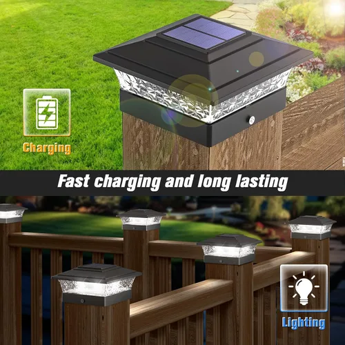 Vista 2 de Paquete de 12 luces solares para postes para exteriores, impermeables, con 16 LED ultra brillantes que se adaptan a postes de madera/vinilo de 4 x