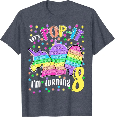 Vista 103 de Let's Pop-it I'm turning 8 Colorful 8th Birthday - Camiseta para niña, Negro