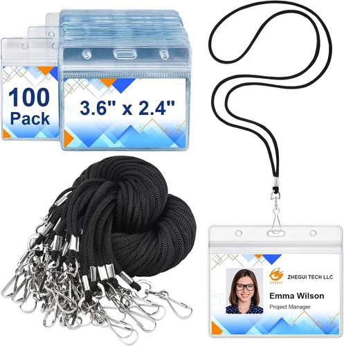 Vista 15 de Paquete de 100 cordones para tarjetas de identificación con soporte Breakaway Negro