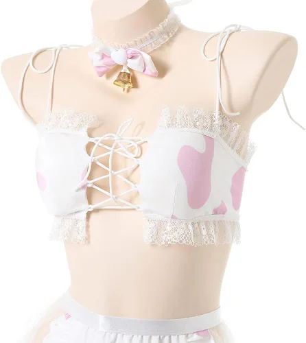 Vista 5 de Pijama de cosplay de vaca para mujer, disfraz sexy de sirvienta japonesa