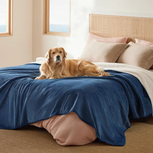 Vista 52 de Bedsure - Mantas impermeables para perros pequeños - Manta de felpa de sherpa con impresión suave lavable para perros y gatos, protector de muebles