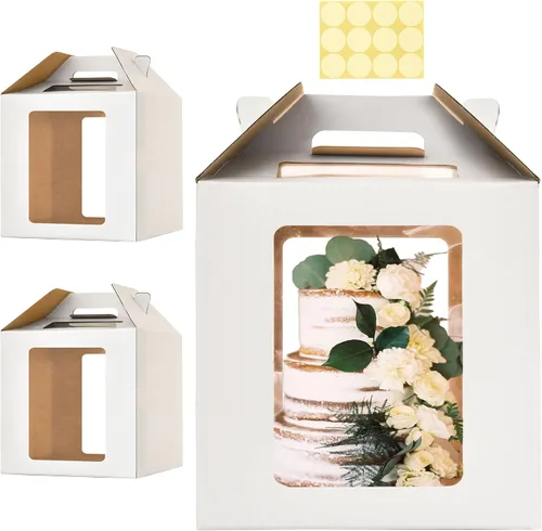 Vista 7 de Cajas Altas para Pasteles de Niveles, 10x10x12 y 12x12x14 Cajas para Pasteles de Niveles con Ventana, Portador de Pasteles Altos de 8in 10in 12in