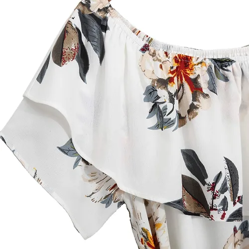 Vista 4 de PopReal - Vestidos con estampado floral a juego para madre e hija, de gasa, con volantes, manga corta, para la playa, con diadema, con tira de tela