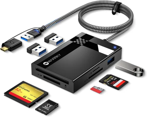 Vista 7 de Lector de Tarjetas SD USB 3.0, WARRKY [2.5 Pies Trenzado de Nailon, Puertos USB 3.0 Adicionales, 5Gbps] Lector de Tarjetas de Memoria 7 en 1