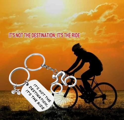 Vista 6 de Regalo de ciclismo, llavero inspirador para bicicleta, regalo de motocicleta, no es el destino, anillo de llavero de incentivo de bicicleta, regalo