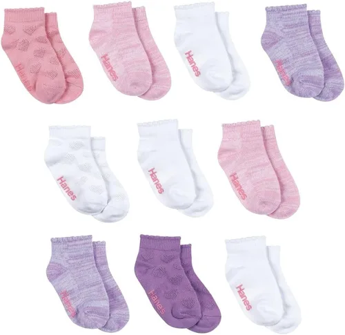 Vista 8 de Hanes Calcetines tobilleros antideslizantes para bebés y niños pequeños, paquete múltiple