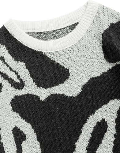 Vista 44 de ZAFUL Y2K - Suéter casual con estampado de llama estética para hombre, suéter de punto holgado, manga larga, cuello redondo