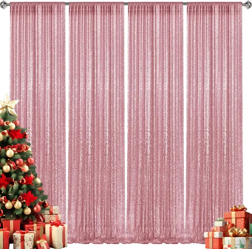 Vista 80 de 2 paneles de cortinas de fondo de lentejuelas verdes de 8 pies, cortinas de fondo de fotografía con purpurina para decoración de Navidad, boda