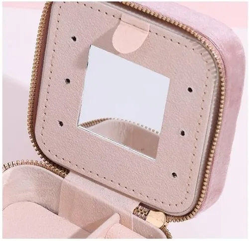 Vista 6 de STYLIFING Joyero de viaje, organizador de joyas de franela de felpa con espejo y 3 pares de aretes para mujeres y niñas, organizador