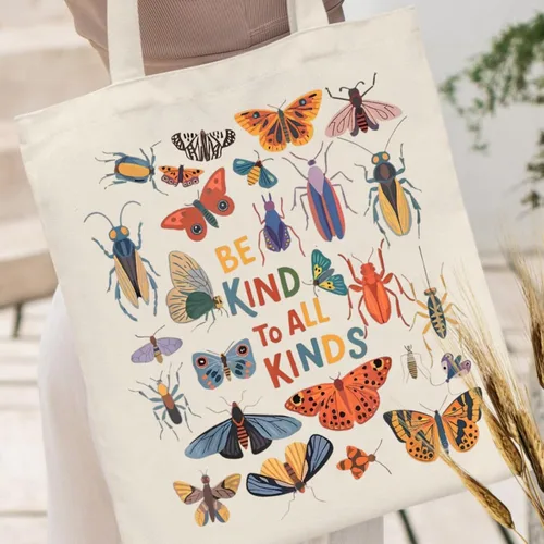 Vista 3 de Bolsa de lona estética para mujer con bolsillo interior, bolsa de hombro para libros, bolsas reutilizables para compras